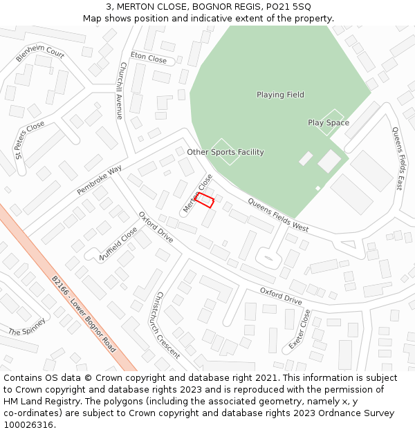 3, MERTON CLOSE, BOGNOR REGIS, PO21 5SQ: Location map and indicative extent of plot