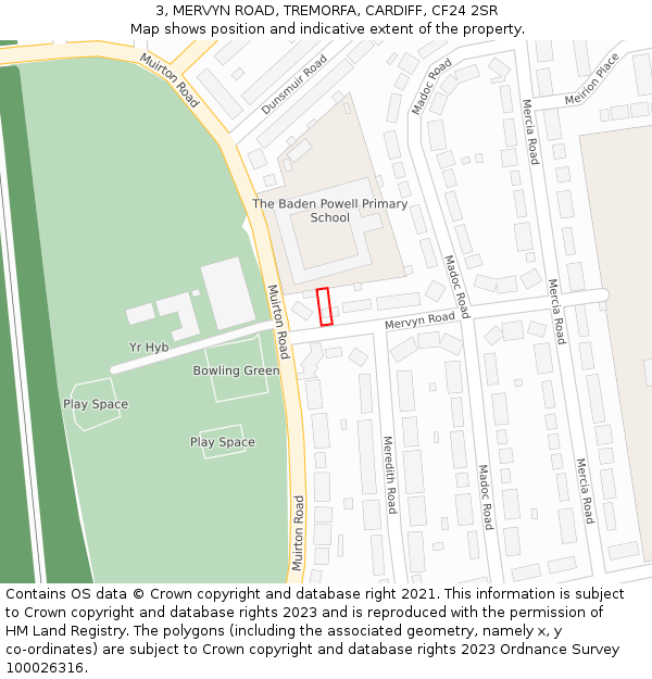 3, MERVYN ROAD, TREMORFA, CARDIFF, CF24 2SR: Location map and indicative extent of plot