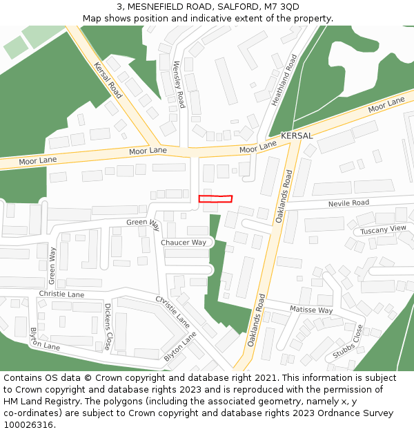 3, MESNEFIELD ROAD, SALFORD, M7 3QD: Location map and indicative extent of plot