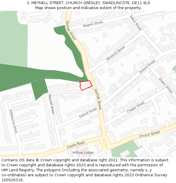 3, MEYNELL STREET, CHURCH GRESLEY, SWADLINCOTE, DE11 9LS: Location map and indicative extent of plot