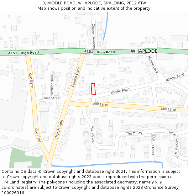 3, MIDDLE ROAD, WHAPLODE, SPALDING, PE12 6TW: Location map and indicative extent of plot