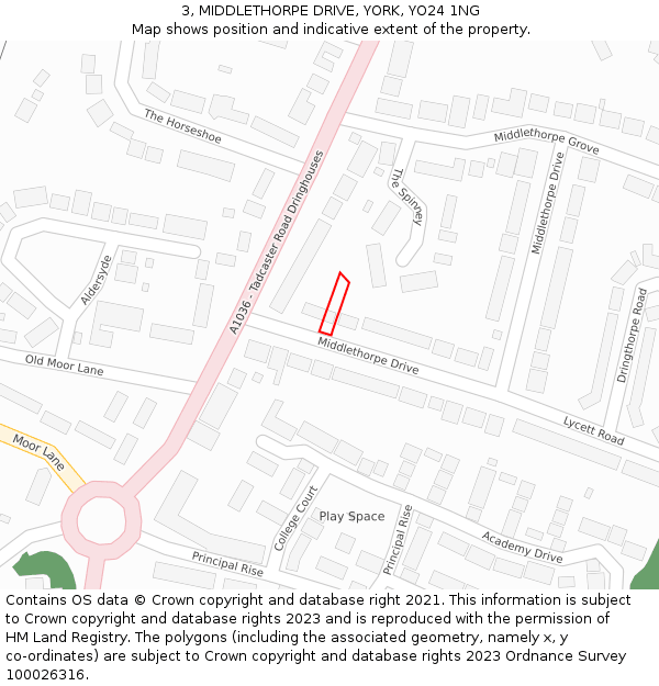 3, MIDDLETHORPE DRIVE, YORK, YO24 1NG: Location map and indicative extent of plot