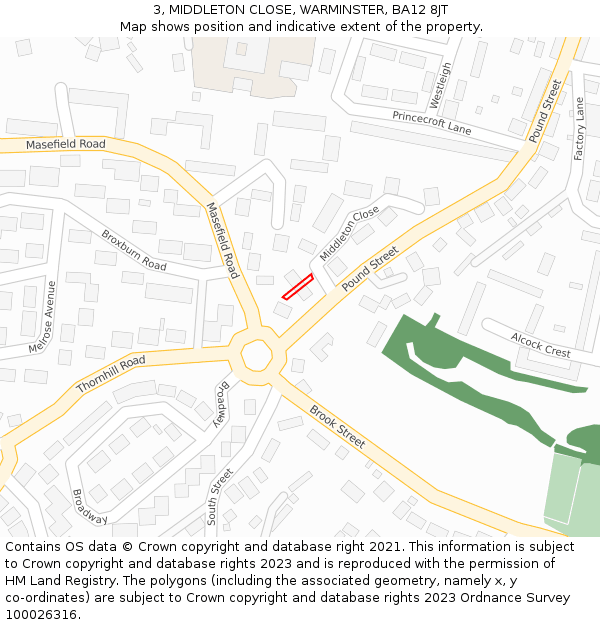 3, MIDDLETON CLOSE, WARMINSTER, BA12 8JT: Location map and indicative extent of plot