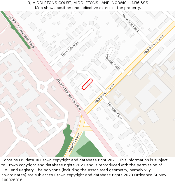 3, MIDDLETONS COURT, MIDDLETONS LANE, NORWICH, NR6 5SS: Location map and indicative extent of plot