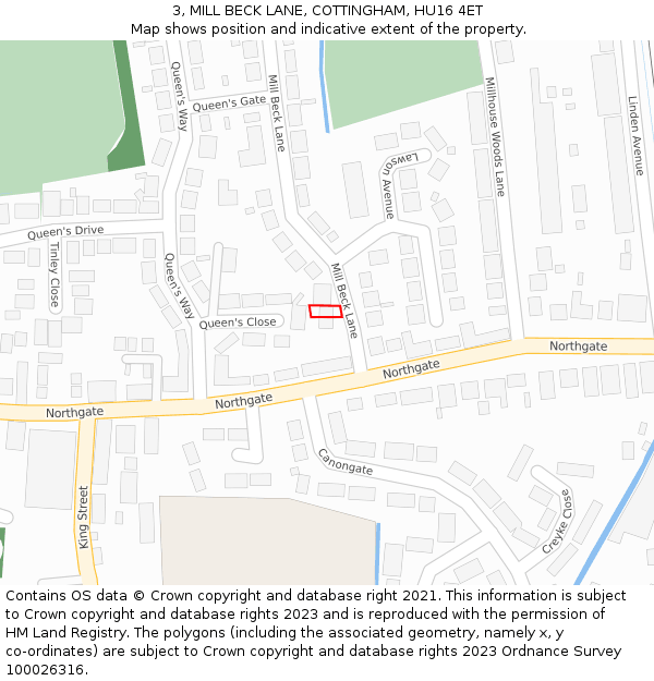 3, MILL BECK LANE, COTTINGHAM, HU16 4ET: Location map and indicative extent of plot