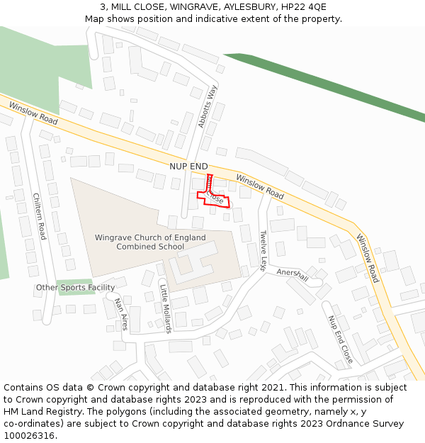 3, MILL CLOSE, WINGRAVE, AYLESBURY, HP22 4QE: Location map and indicative extent of plot