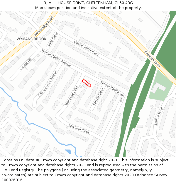 3, MILL HOUSE DRIVE, CHELTENHAM, GL50 4RG: Location map and indicative extent of plot