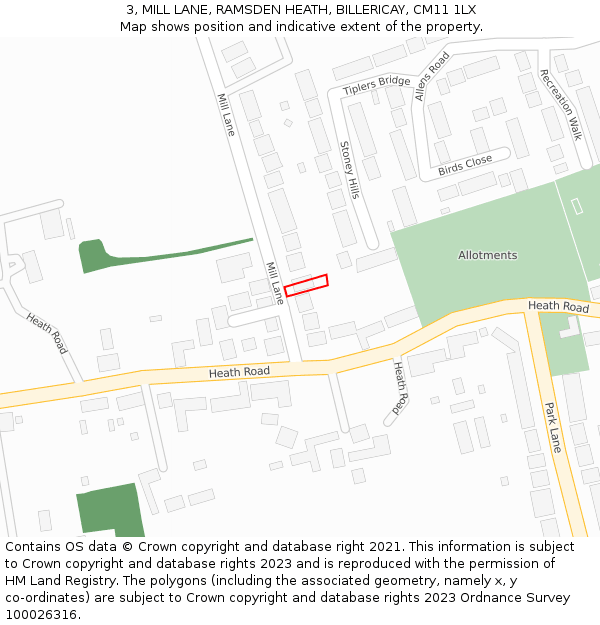 3, MILL LANE, RAMSDEN HEATH, BILLERICAY, CM11 1LX: Location map and indicative extent of plot