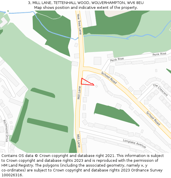 3, MILL LANE, TETTENHALL WOOD, WOLVERHAMPTON, WV6 8EU: Location map and indicative extent of plot