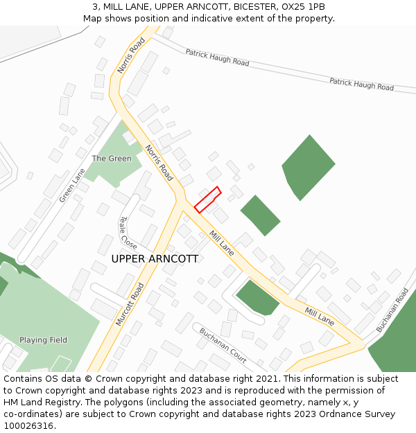 3, MILL LANE, UPPER ARNCOTT, BICESTER, OX25 1PB: Location map and indicative extent of plot