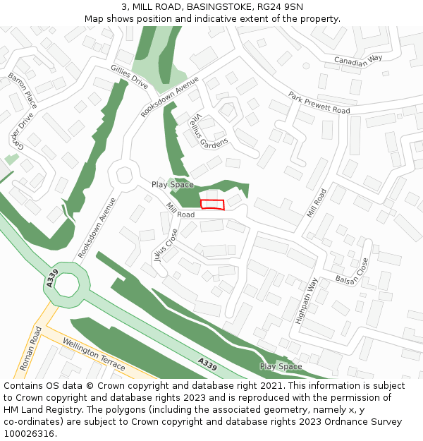 3, MILL ROAD, BASINGSTOKE, RG24 9SN: Location map and indicative extent of plot