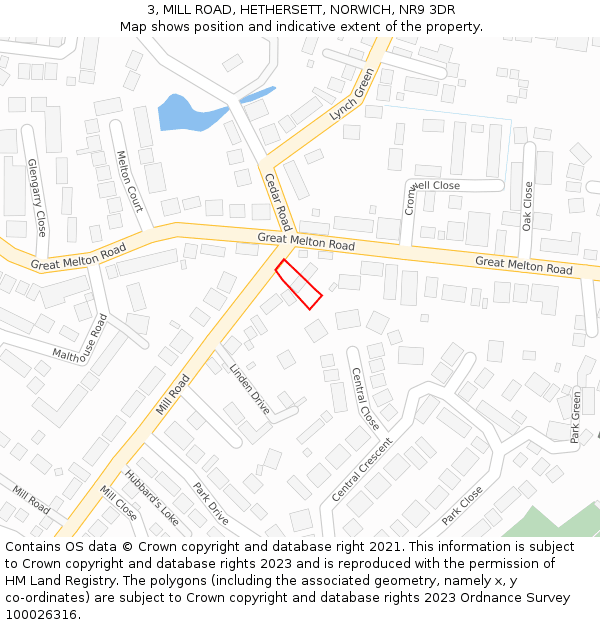 3, MILL ROAD, HETHERSETT, NORWICH, NR9 3DR: Location map and indicative extent of plot