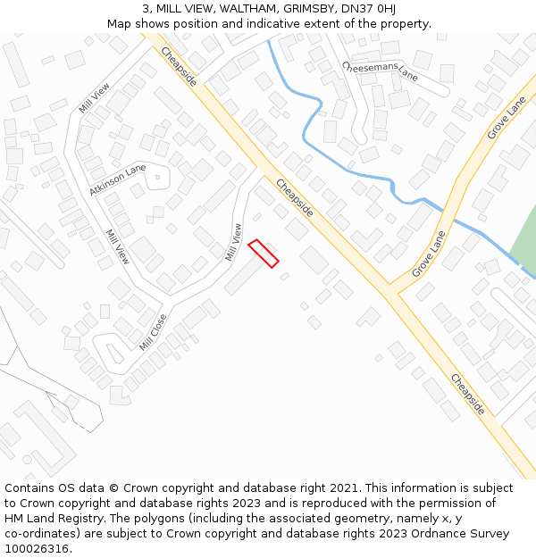 3, MILL VIEW, WALTHAM, GRIMSBY, DN37 0HJ: Location map and indicative extent of plot