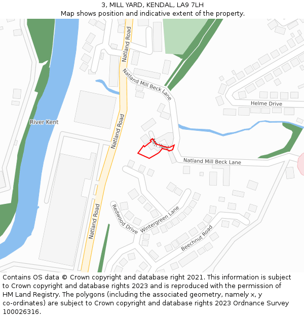 3, MILL YARD, KENDAL, LA9 7LH: Location map and indicative extent of plot