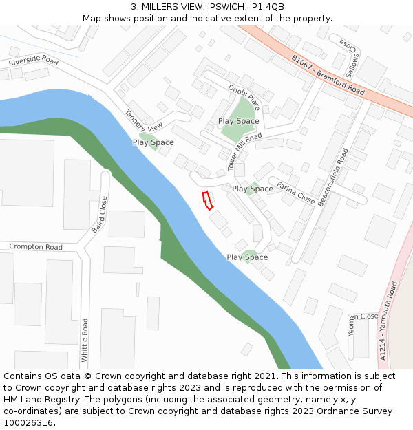 3, MILLERS VIEW, IPSWICH, IP1 4QB: Location map and indicative extent of plot