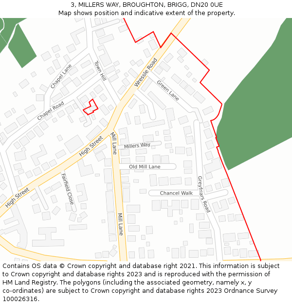 3, MILLERS WAY, BROUGHTON, BRIGG, DN20 0UE: Location map and indicative extent of plot