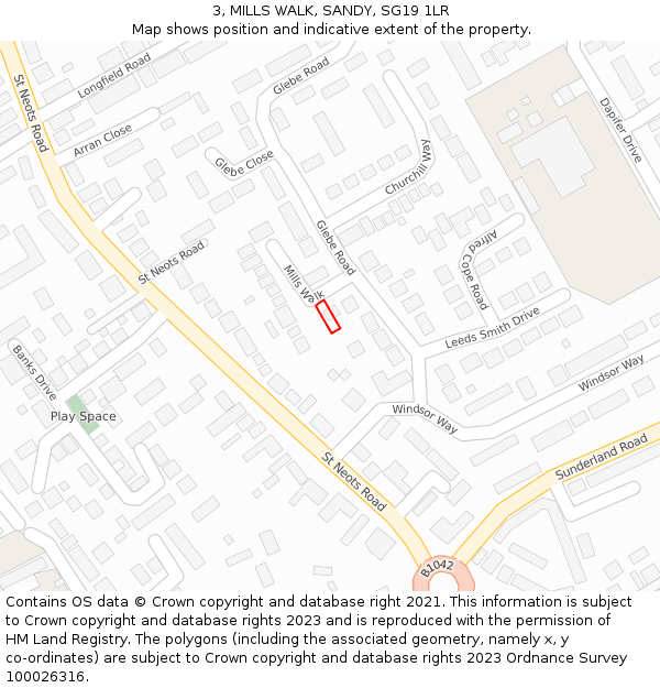3, MILLS WALK, SANDY, SG19 1LR: Location map and indicative extent of plot