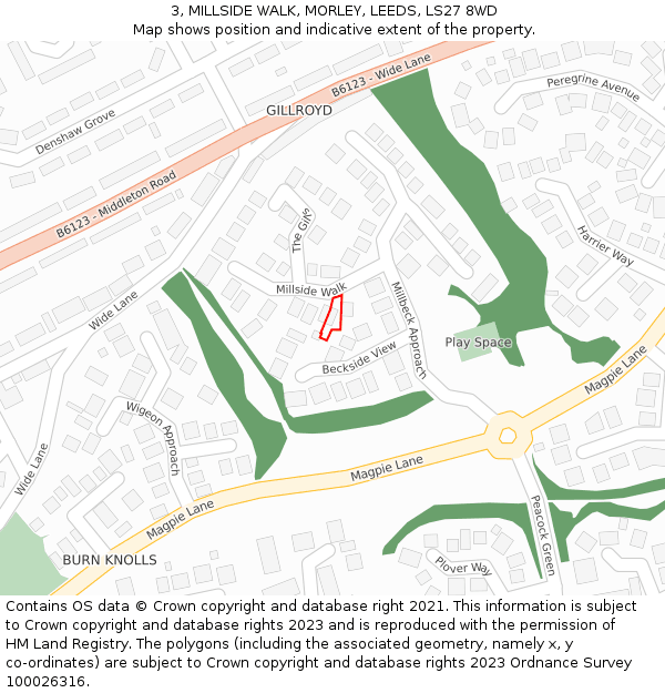 3, MILLSIDE WALK, MORLEY, LEEDS, LS27 8WD: Location map and indicative extent of plot