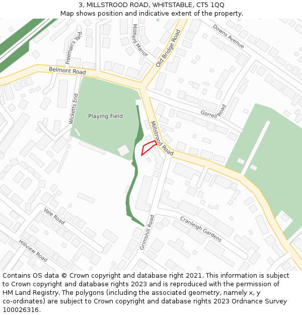 3, MILLSTROOD ROAD, WHITSTABLE, CT5 1QQ: Location map and indicative extent of plot