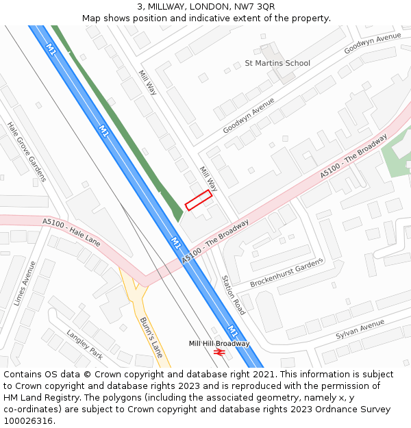 3, MILLWAY, LONDON, NW7 3QR: Location map and indicative extent of plot