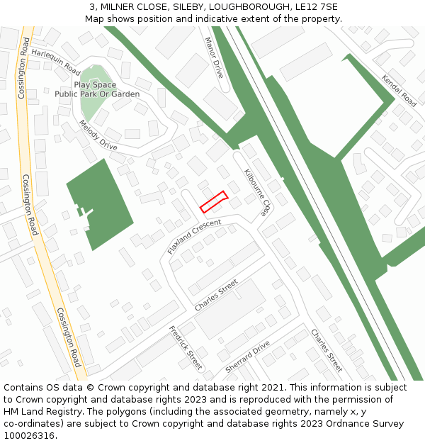 3, MILNER CLOSE, SILEBY, LOUGHBOROUGH, LE12 7SE: Location map and indicative extent of plot