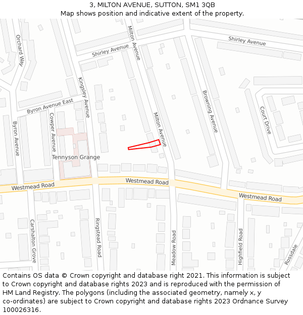 3, MILTON AVENUE, SUTTON, SM1 3QB: Location map and indicative extent of plot