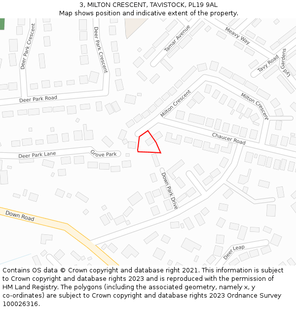 3, MILTON CRESCENT, TAVISTOCK, PL19 9AL: Location map and indicative extent of plot