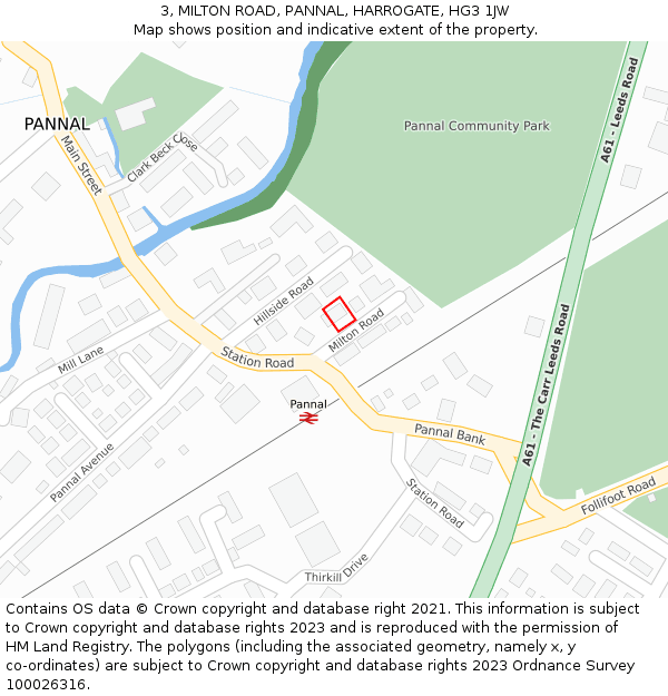 3, MILTON ROAD, PANNAL, HARROGATE, HG3 1JW: Location map and indicative extent of plot