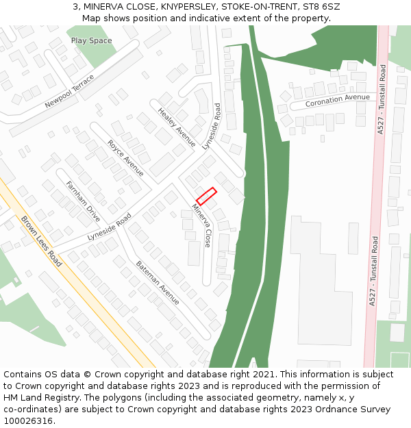 3, MINERVA CLOSE, KNYPERSLEY, STOKE-ON-TRENT, ST8 6SZ: Location map and indicative extent of plot