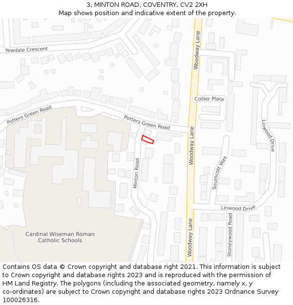 3, MINTON ROAD, COVENTRY, CV2 2XH: Location map and indicative extent of plot