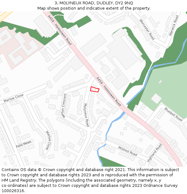 3, MOLYNEUX ROAD, DUDLEY, DY2 9NQ: Location map and indicative extent of plot
