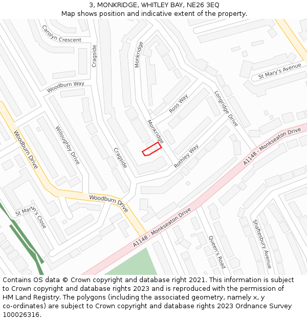 3, MONKRIDGE, WHITLEY BAY, NE26 3EQ: Location map and indicative extent of plot