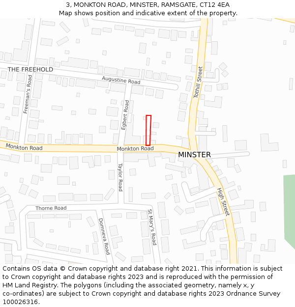 3, MONKTON ROAD, MINSTER, RAMSGATE, CT12 4EA: Location map and indicative extent of plot