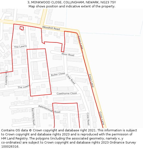 3, MONKWOOD CLOSE, COLLINGHAM, NEWARK, NG23 7SY: Location map and indicative extent of plot