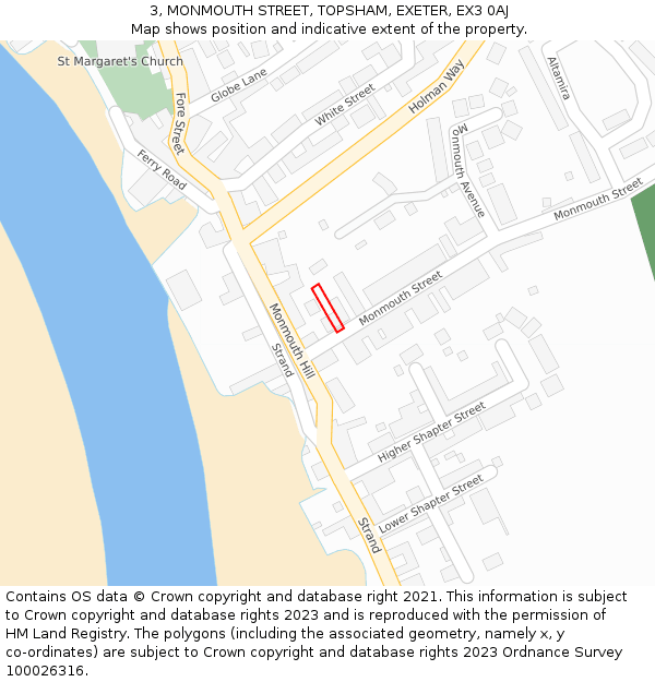 3, MONMOUTH STREET, TOPSHAM, EXETER, EX3 0AJ: Location map and indicative extent of plot