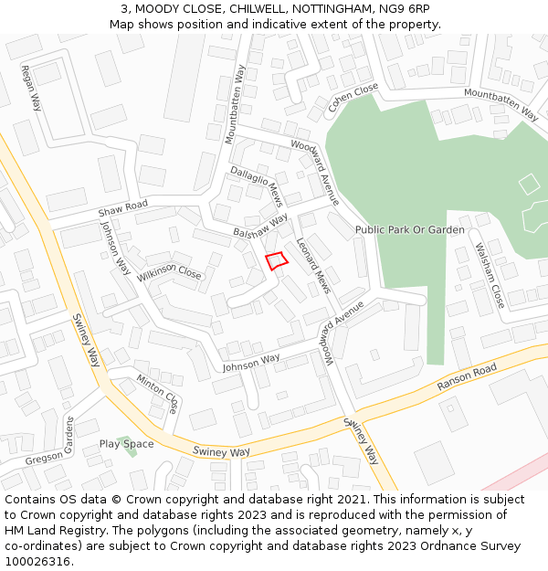 3, MOODY CLOSE, CHILWELL, NOTTINGHAM, NG9 6RP: Location map and indicative extent of plot