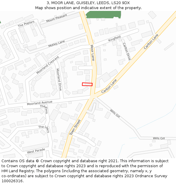 3, MOOR LANE, GUISELEY, LEEDS, LS20 9DX: Location map and indicative extent of plot