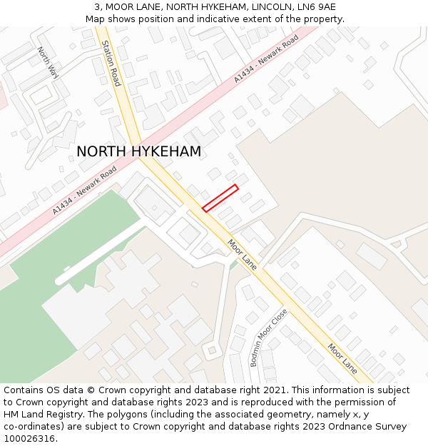 3, MOOR LANE, NORTH HYKEHAM, LINCOLN, LN6 9AE: Location map and indicative extent of plot