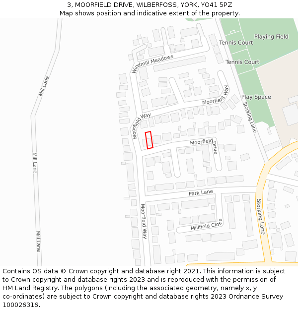3, MOORFIELD DRIVE, WILBERFOSS, YORK, YO41 5PZ: Location map and indicative extent of plot