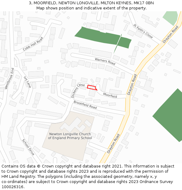 3, MOORFIELD, NEWTON LONGVILLE, MILTON KEYNES, MK17 0BN: Location map and indicative extent of plot