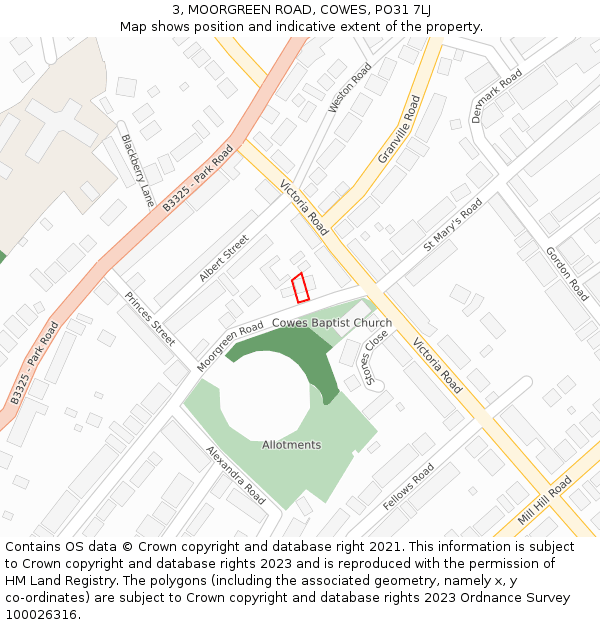 3, MOORGREEN ROAD, COWES, PO31 7LJ: Location map and indicative extent of plot