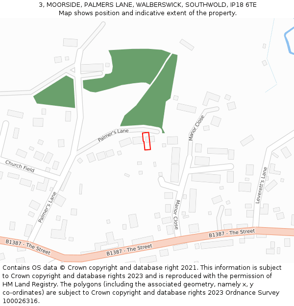 3, MOORSIDE, PALMERS LANE, WALBERSWICK, SOUTHWOLD, IP18 6TE: Location map and indicative extent of plot