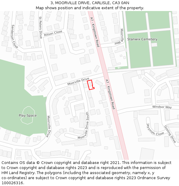 3, MOORVILLE DRIVE, CARLISLE, CA3 0AN: Location map and indicative extent of plot