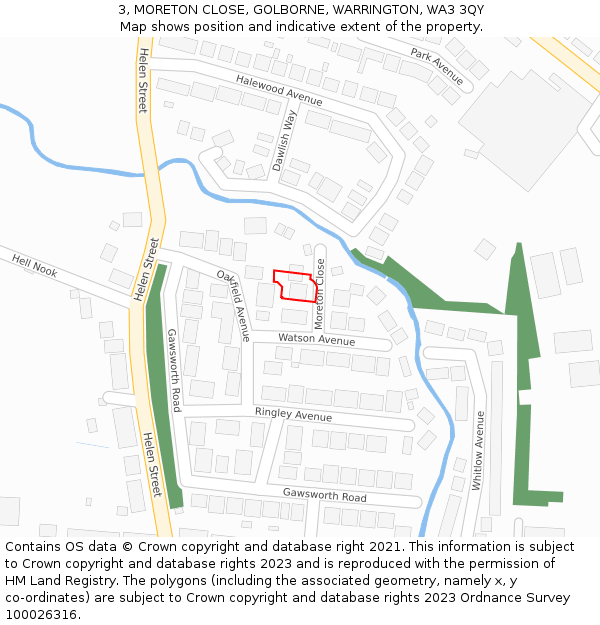 3, MORETON CLOSE, GOLBORNE, WARRINGTON, WA3 3QY: Location map and indicative extent of plot