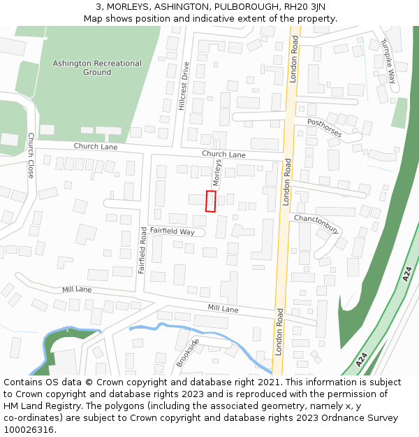 3, MORLEYS, ASHINGTON, PULBOROUGH, RH20 3JN: Location map and indicative extent of plot