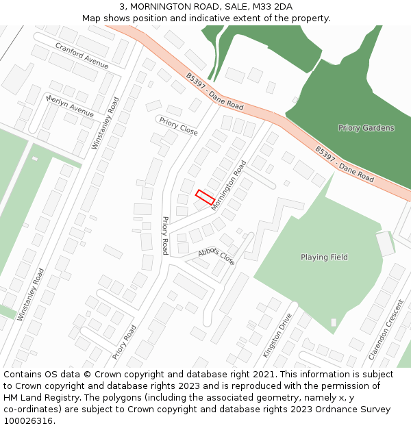 3, MORNINGTON ROAD, SALE, M33 2DA: Location map and indicative extent of plot