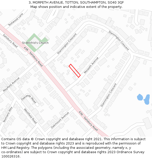 3, MORPETH AVENUE, TOTTON, SOUTHAMPTON, SO40 3QF: Location map and indicative extent of plot