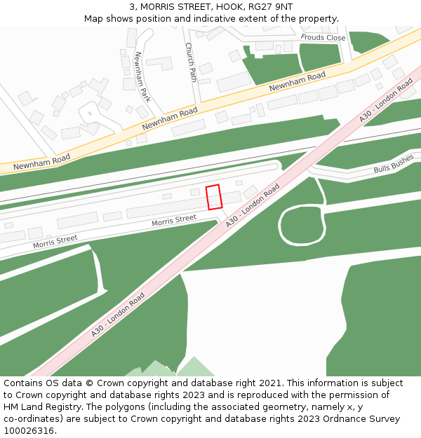 3, MORRIS STREET, HOOK, RG27 9NT: Location map and indicative extent of plot