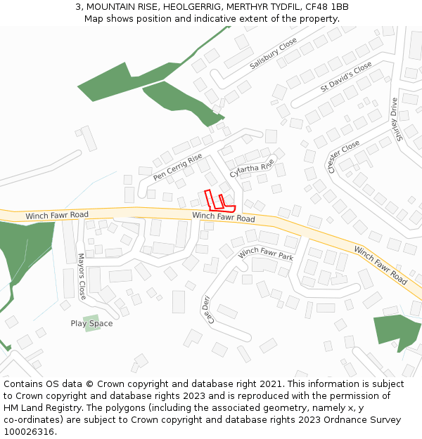 3, MOUNTAIN RISE, HEOLGERRIG, MERTHYR TYDFIL, CF48 1BB: Location map and indicative extent of plot