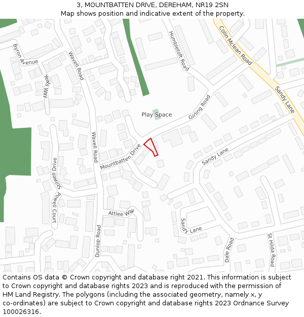 3, MOUNTBATTEN DRIVE, DEREHAM, NR19 2SN: Location map and indicative extent of plot